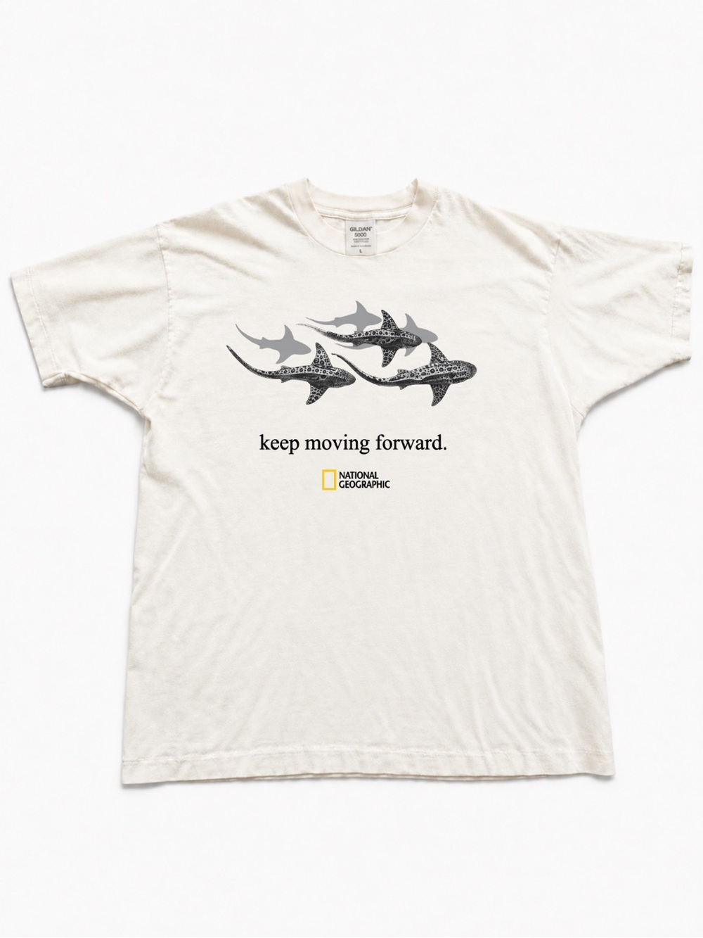 Cream Short Sleeve Tee with Gray Whale Shark Trio Print T-shirt